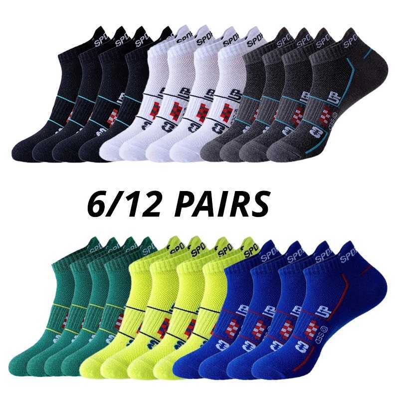 6/12Pairs Men Sports Mesh Running Socks Breathable MoistureWicking Low-Cut with Ear Loops All-Season Couple Socks for Men Women Z250610