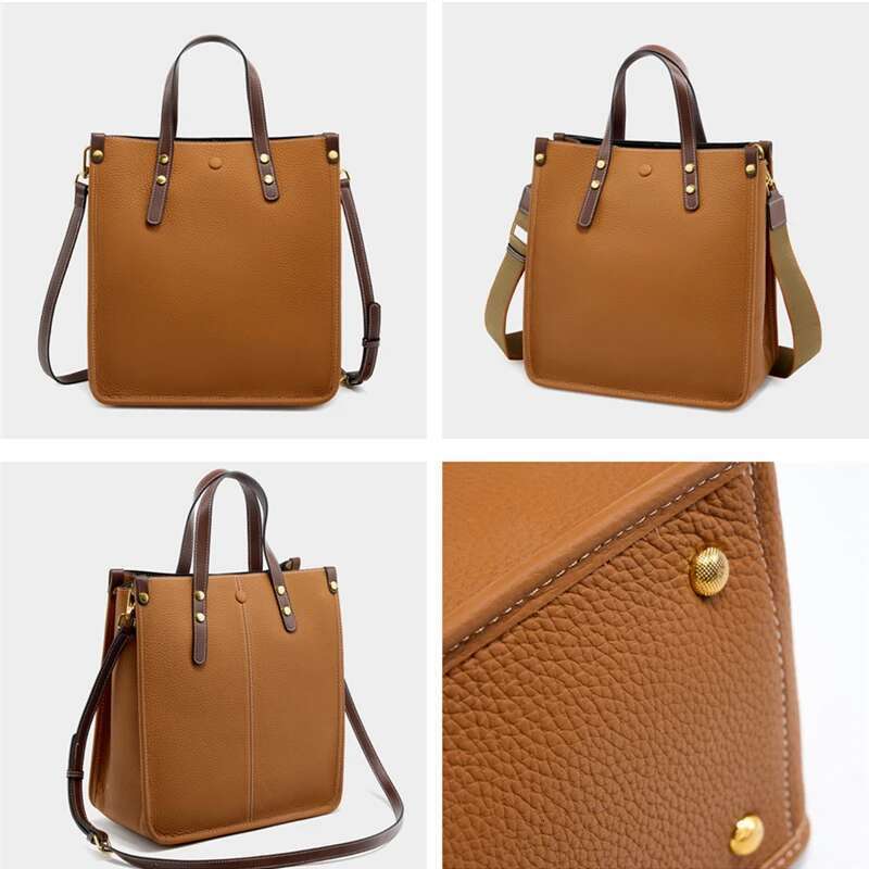 Hifashion 3 Layers Genuine Leather Vertical Tote Handbags For Women 2025 Trend Designer Commuting Ladies Shoulder Crossbody Bags
