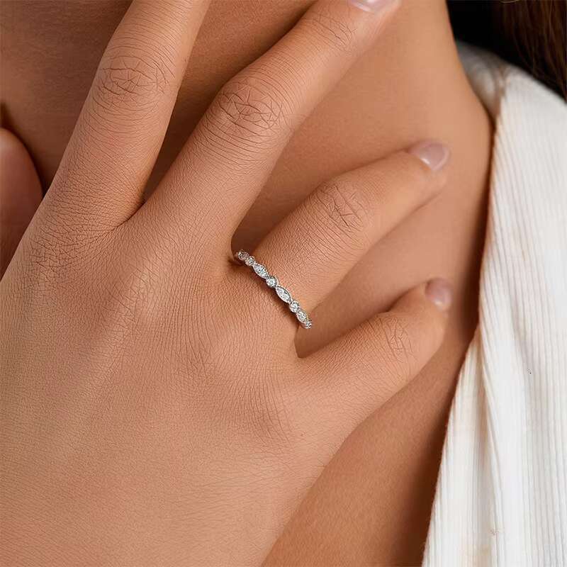925 Sterling Silver Round Brilliant Eternity Wedding Band D VVS Moissanite Ring