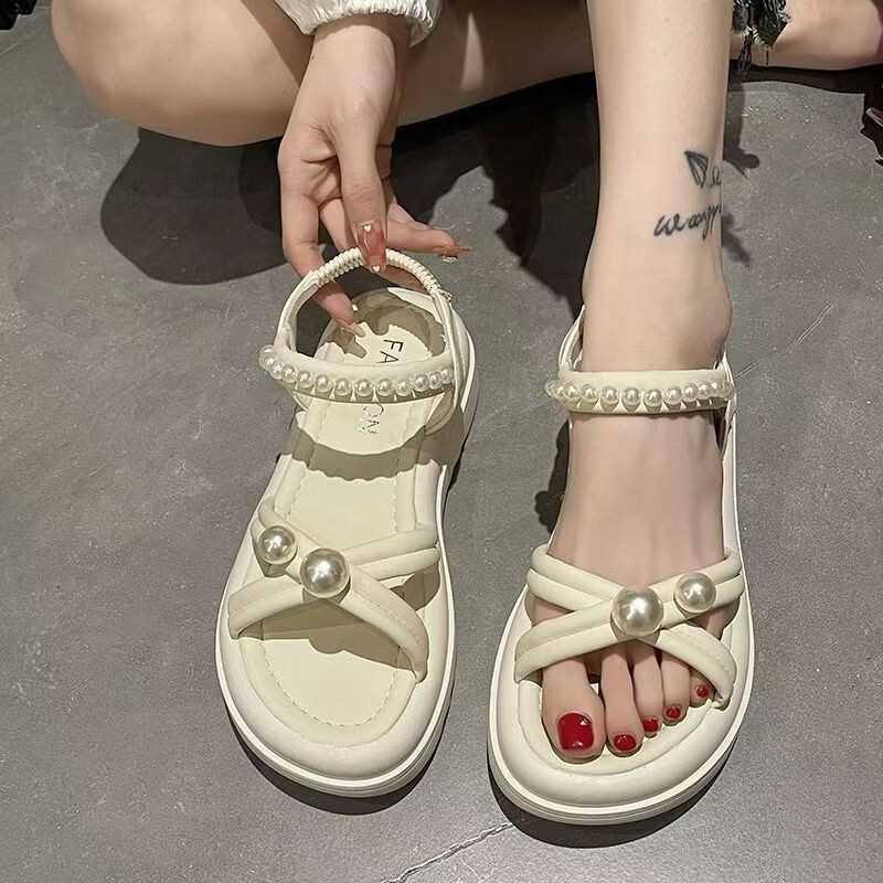 Special Offer New Thick Soled Pearl Daily sandal Cute Fairy Style Outdoor Casual Shoes For Women Fashion Ddmysaturn