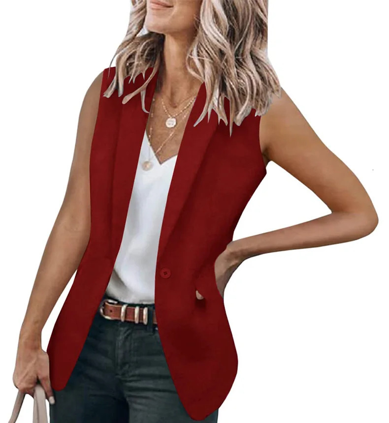 Womens Style Sleeveless Suit Jacket Solid Color Collar Loose Fashionable Minimalist n for Casual Wear 250610