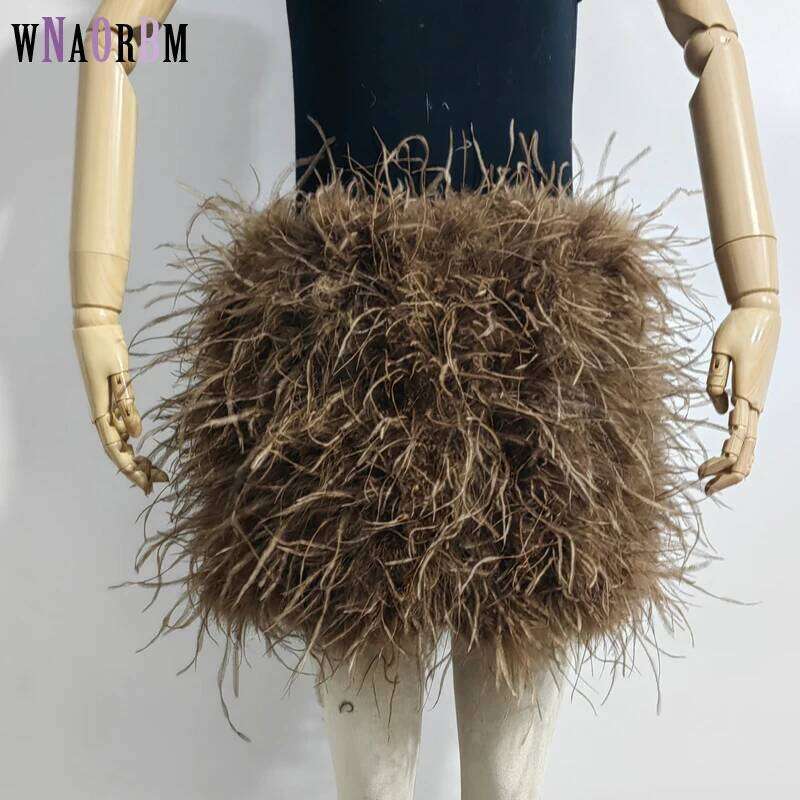 Real Feather Mini Skirt, Elastic Waist Sexy Clothing, Club, Dance Party Carnival Short Skirt Can Be Customized In Size