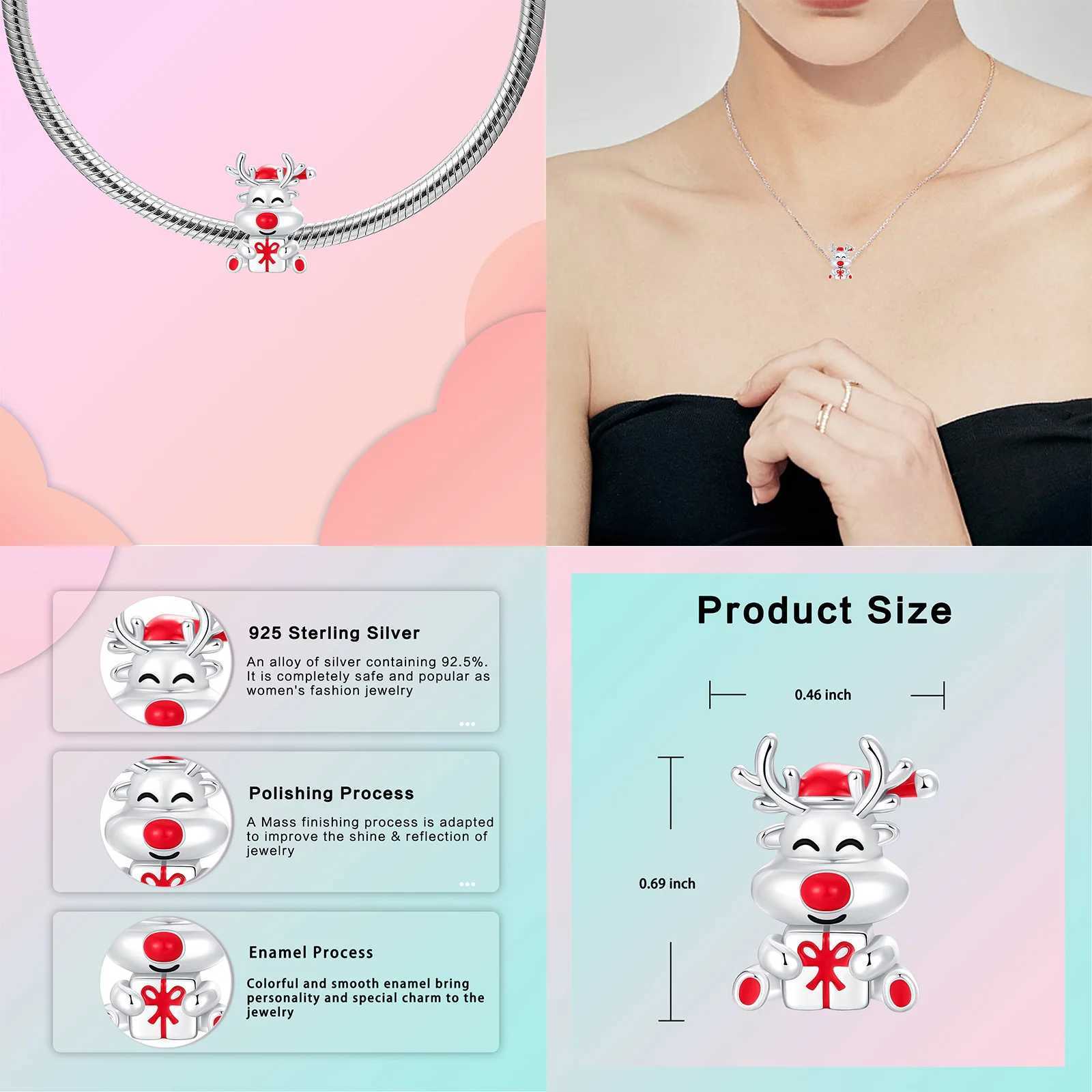 925 sterling silver Elk bell Christmas series charms fit original 4mm Aperture bracelet charm beads necklace Diy female jewelryXJ250611