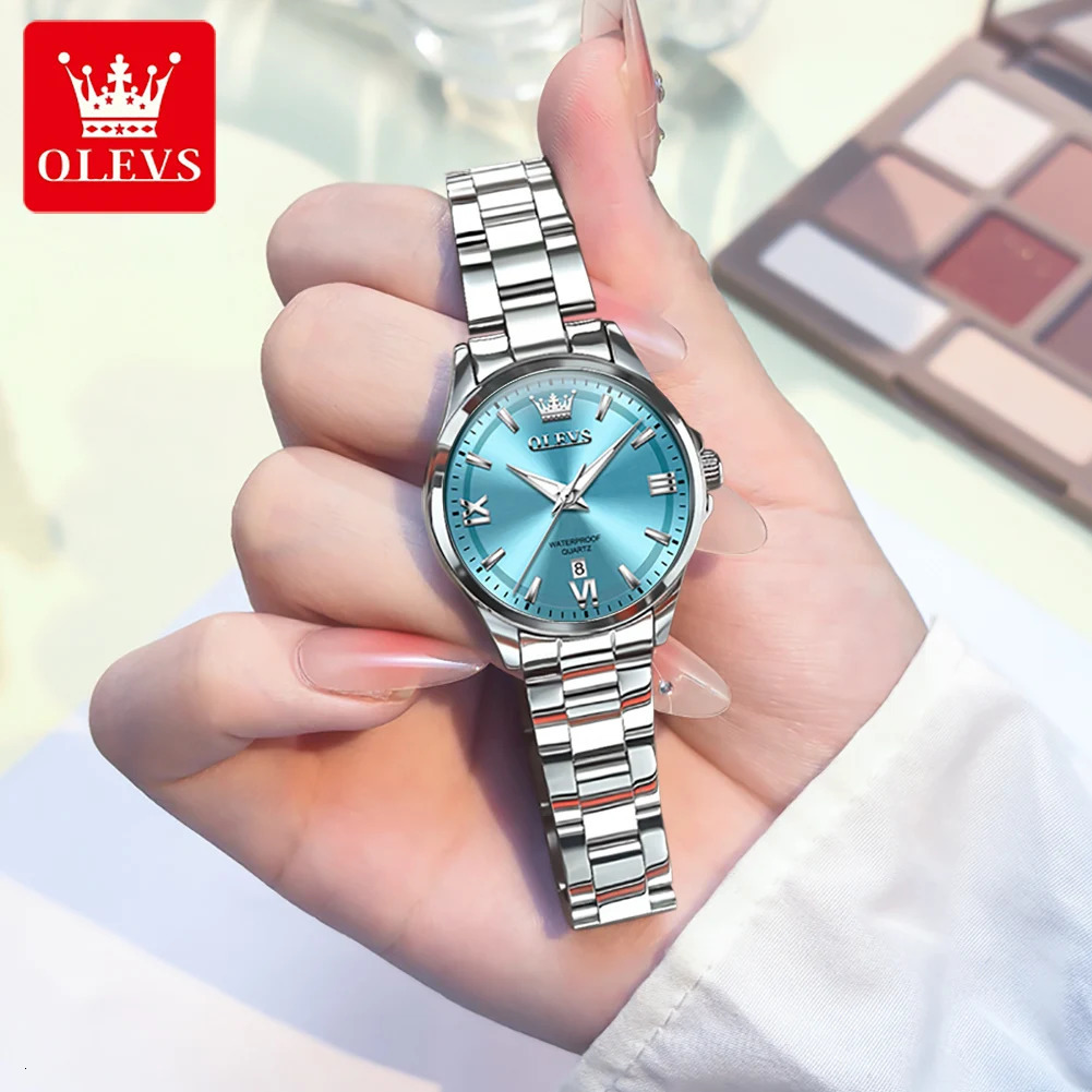 OLEVS Fashion Elegant Womens Watches Waterproof Luminous Stainless Steel Quartz Watch for Ladies Original Simple Wristwatch 250606
