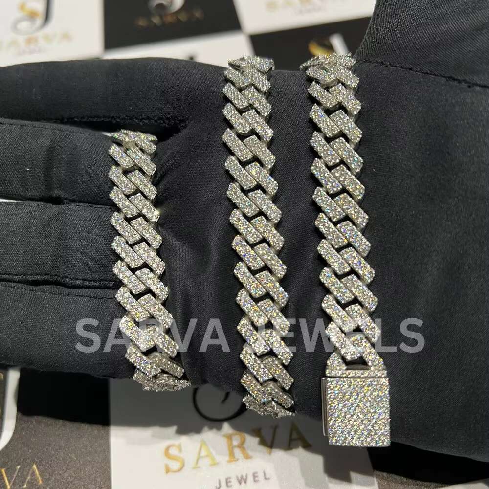 Luxury 925 Sterling Silver Pretty Cuban Chain Hip Hop VVS Moissanite Diamond Round Cut Diamond Fine Necklaces for Men