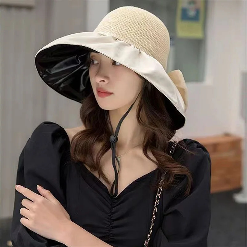 Women s Wide Brim Sun Hat with Bowknot Ribbon Lightweight Foldable UV Protection Bucket Hat for Outdoor Activities 250610