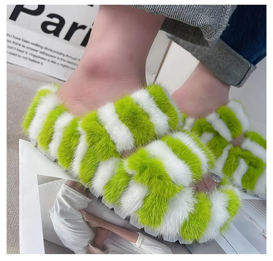 Fur Slippers Women er Shoes Sandals For Women Summer Non-Slip Flip Flops Soft Bottom Fur Indoor Slippers 250609
