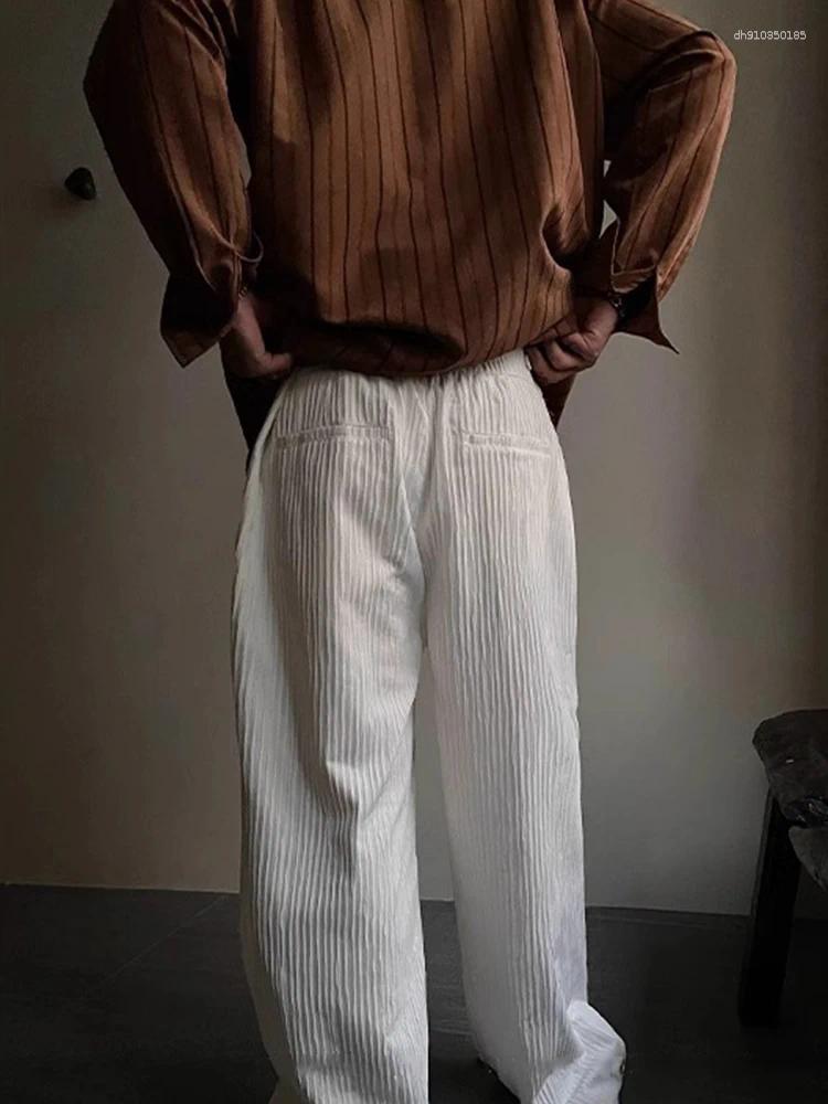 Mens Pants Breathable Ice Silk Ribbed Trousers Mens Summer Casual Straight Men Stylish Striped Textured Old Money Aesthetic