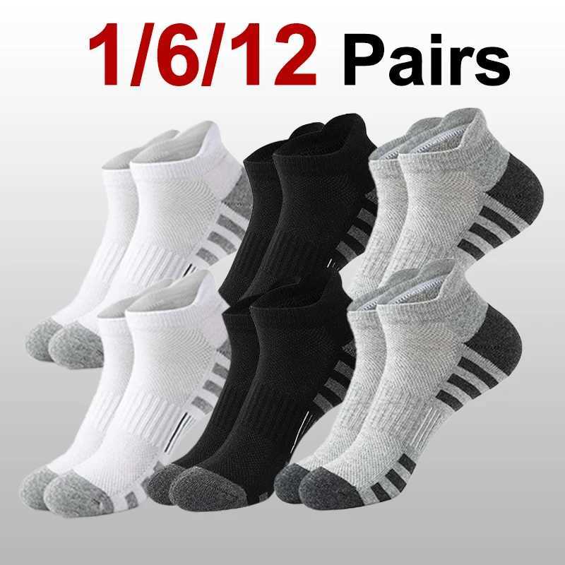 1/6/12 Pairs Men Basketball Sports Socks Fashionable Black White Gray Running Mesh Sweat Absorbing Breathable Leisure Sports Socks Z250610