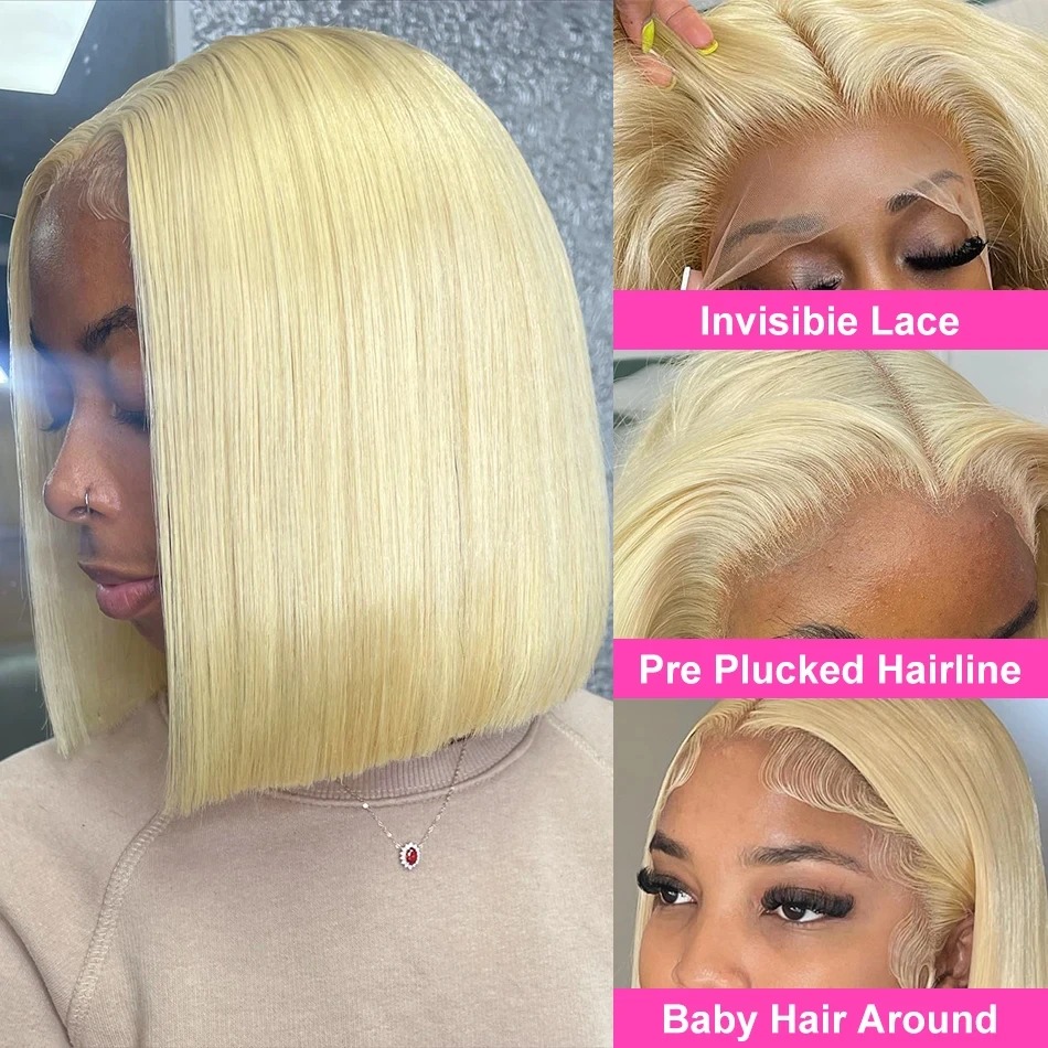 Short Straight Bob Wig Human Hair Wigs Blonde 613 Colored Lace Front Human Hair Wigs 13x4 Lace Frontal Human Hair Wig For Women Synthetic