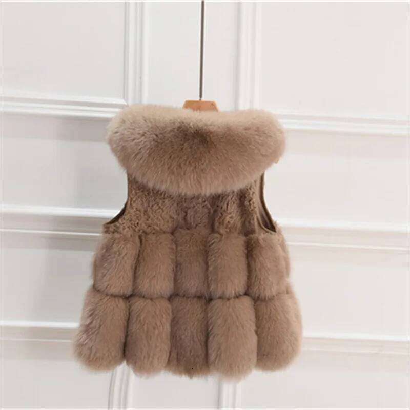 Female Short 2021 New Casual Korean Fashion One Piece Imitation Fox Fur Hooded Vest Thin Waistcoat High Quality