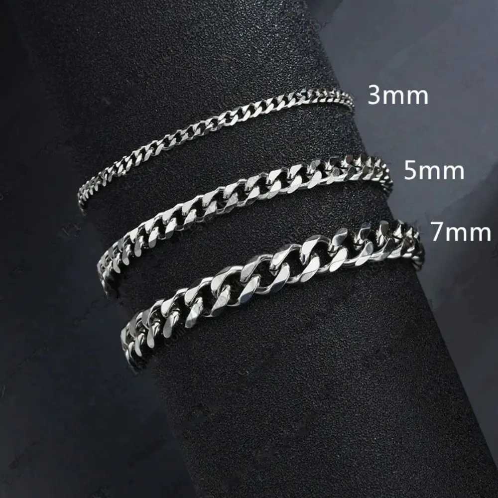 Wannee New Trendy Cuban Chain Men Bracelet Classic Stainless Steel 3 5 7mm Width Chain Bracelet For Men Women Jewelry Party Gift XJ250707