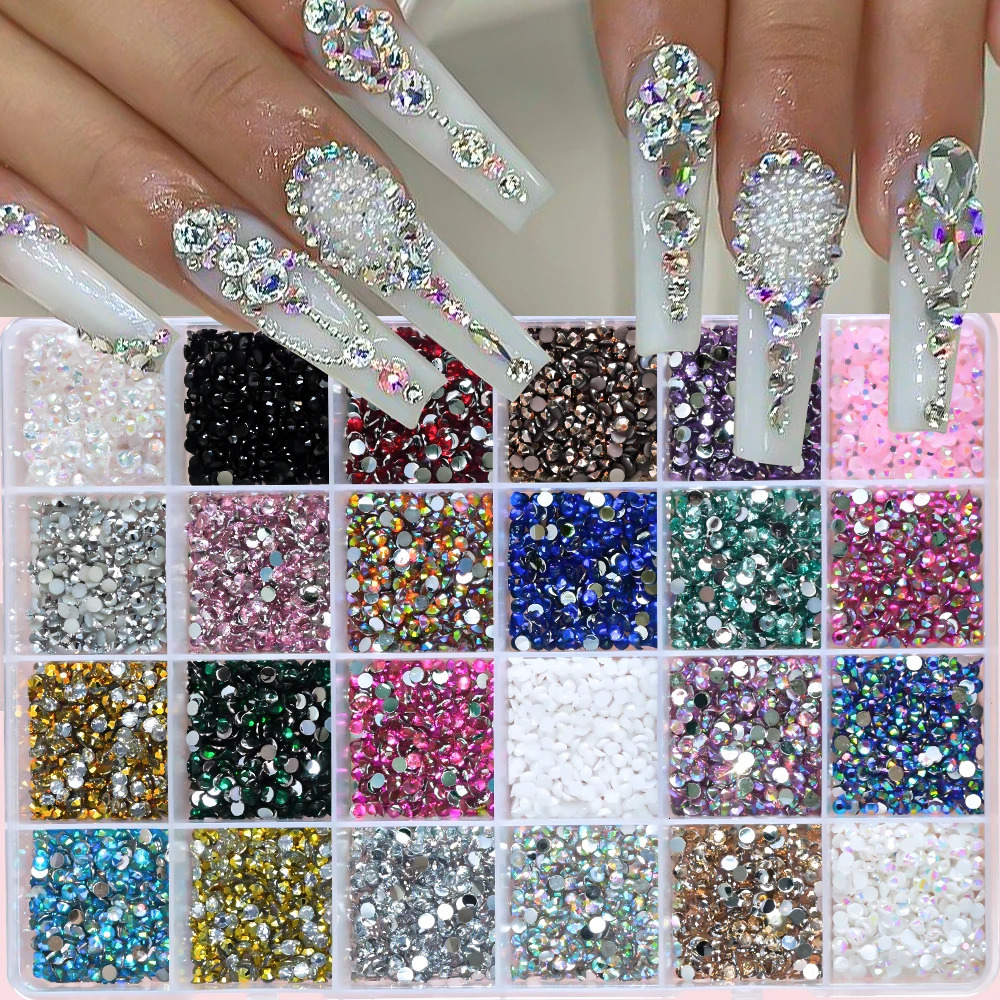 1Box 3D Colorful Round Nail Art s Flatback Galss Diamond Gems Jewelry Nails Charms DIY Makeup Manicure Accessories 1 250606
