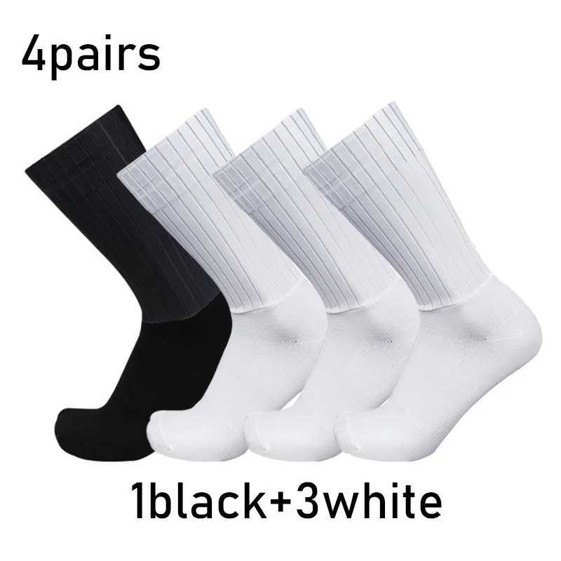 Socks 4pairs/set Aero Pure Color Cycling Silicone Sports Non-slip Pro Racing Socks Summer Cool Cycling Socks Z250610
