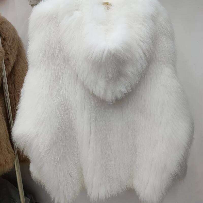 Real Fur Woven Hooded Jacket For Women, Made Of High-Quality Fox Fur, Thick Jacket, Warm Clothes With Lining Inside