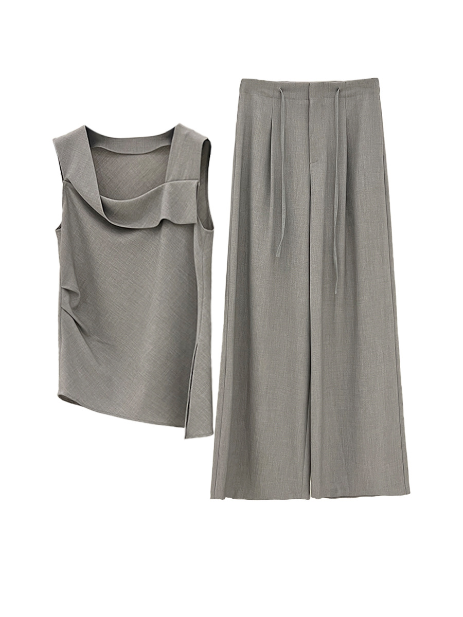 DR277 Women's Suit Luxury Chic Layered Square Neck Sleeveless Top