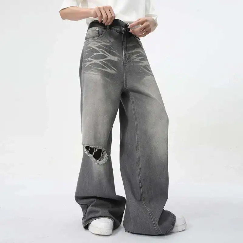 IEFB Summer Mens Wear Jeans Straight Wide Leg Denim Pants Casual Loose Contrast Color Male Bottoms Clothing 9C5977 250611