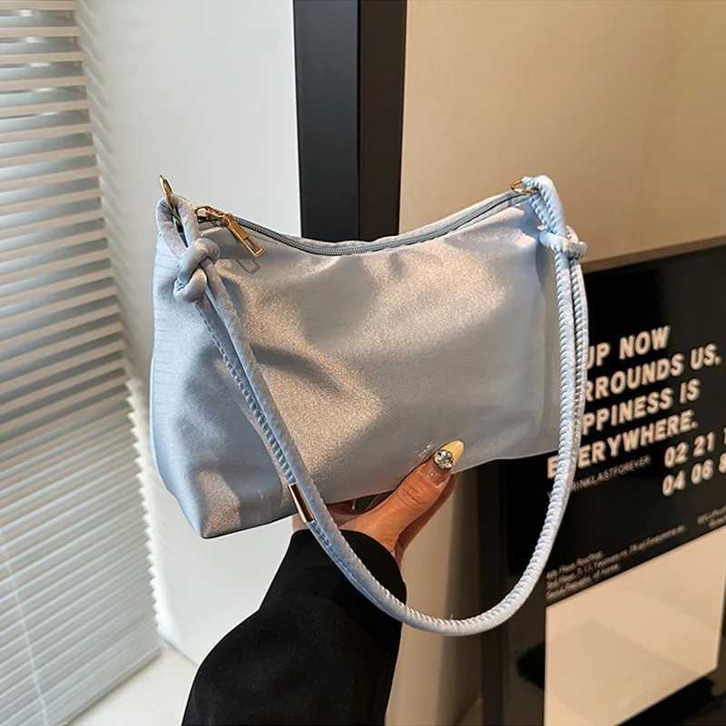 High Quality Solid Color Fashion Elegant Shoulder Bag Smooth Cloth Satin Underarm Bag Leisure Shoulder Bag Lady Handbags PurseXJ250610