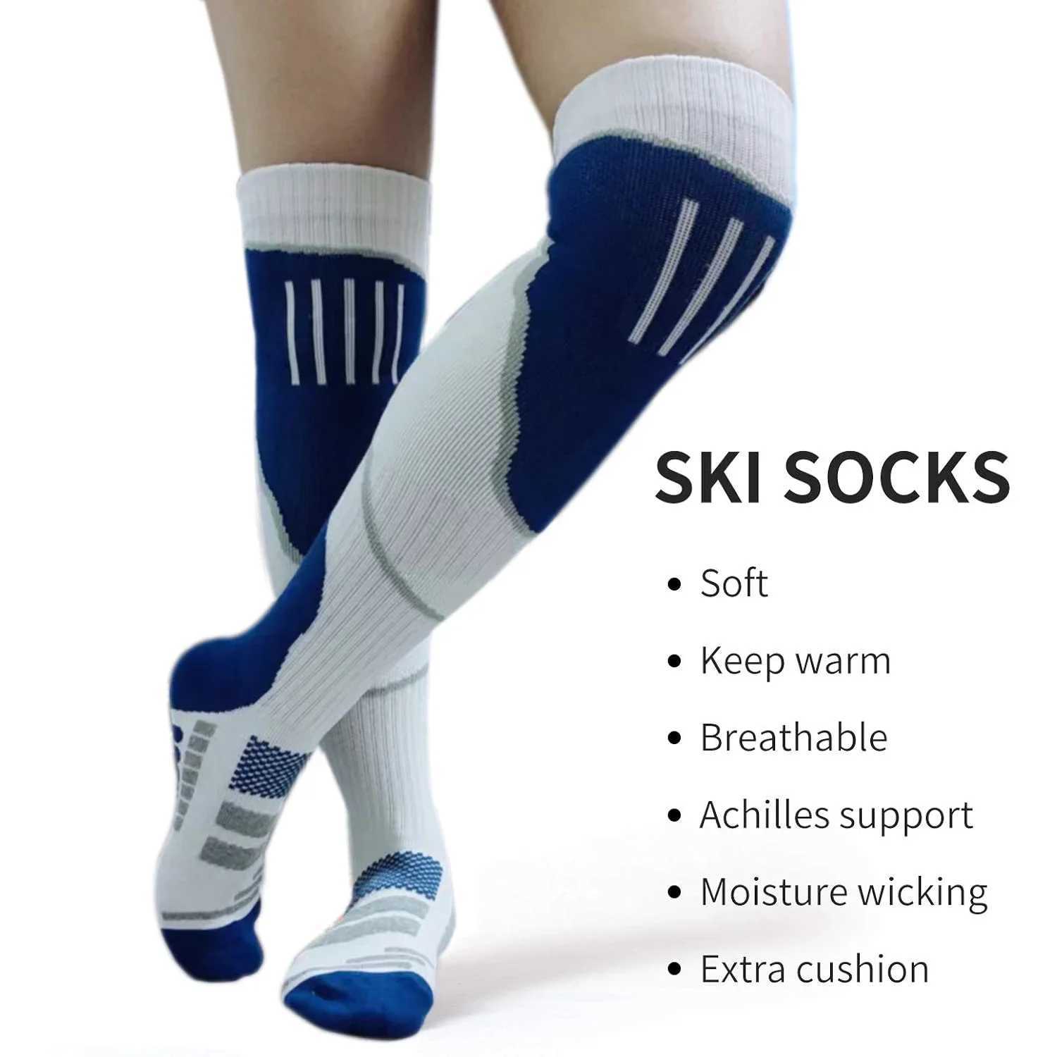 2 Pairs Ski Socks Cold Weather Socks for Snowboarding Snow Winter Thermal Knee-high Warm Hunting Z250610