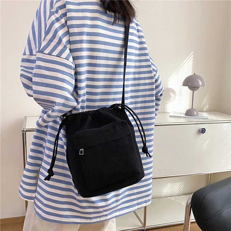 Korean Version Crossbody Bag Women Pleated Drawstring Pocket Opening Nylon Shoulder Satchel Fashionable Niche Casual XJ250610