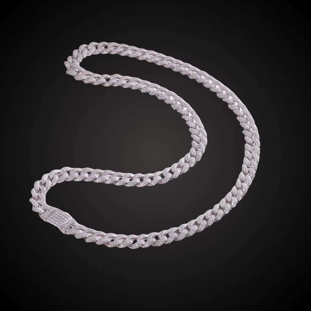 OACOCA 925 Sterling Silver Moissanite Iced Out Cuban Link Chain Necklace Bracelet for Men Women White Gold Plated VVS D Color Hip Hop