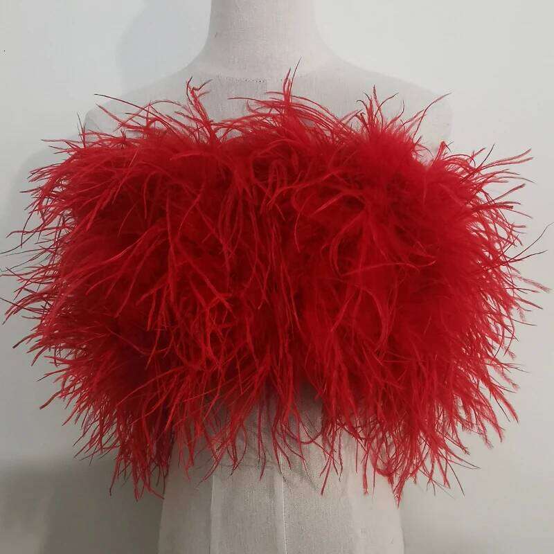 Length 22Cm 100% Natural Hair Bra Underwear Women's Real Ostrich Coat Fur Mini Skirt Customization