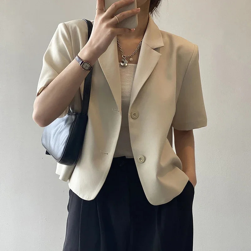 Summer Thin Short Sleeve Blazer Women Casual Single Breasted Jacket Woman Korean Solid Color Office Suit Coat Ladies 250610