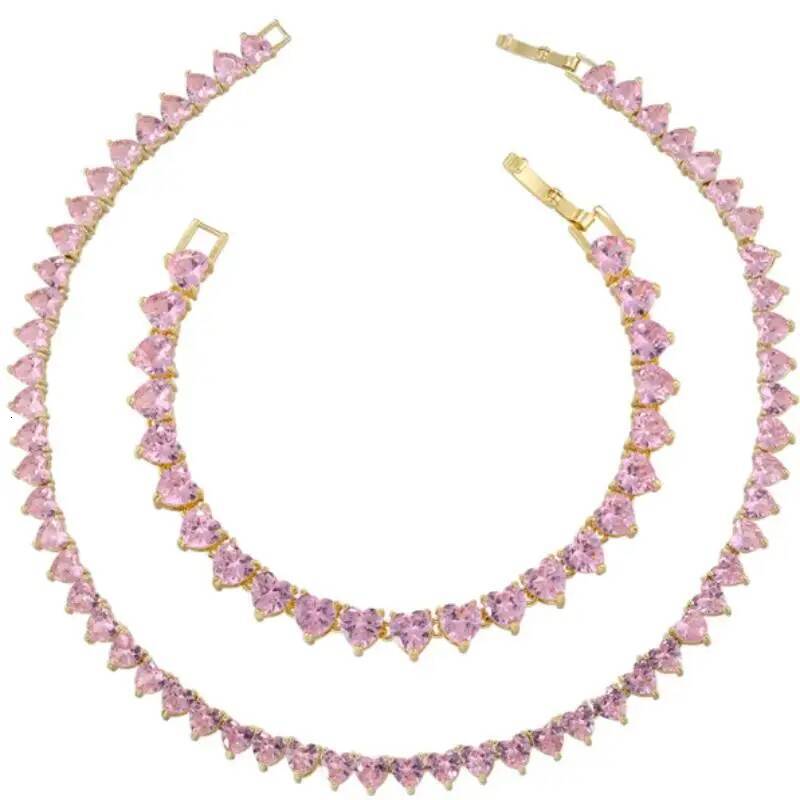 ZHUKOU Hot sale gold sier color iced out necklaces heart CZ tennis necklace for women Wholesale VL202