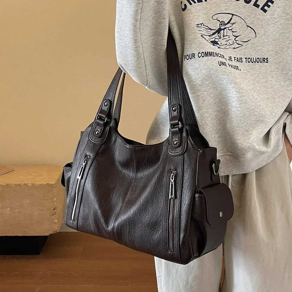 New Solid Zipper Dual Main Pockets High Capacity Handbag For Women Sewing Thread PU Fashion Ladies Bag Shoulder Bag XJ250610