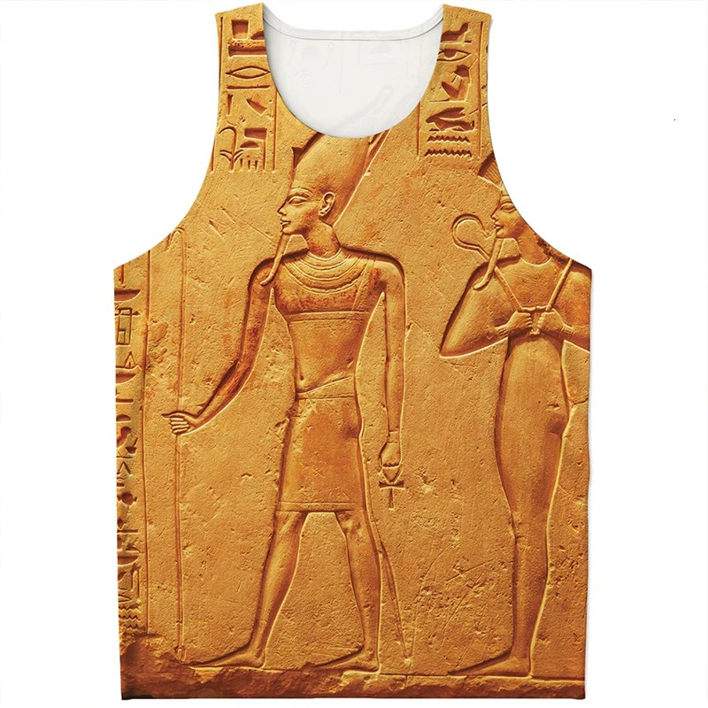 Summer Gym Bodybuilding Tank Top Fashion Egyptian Murals 3D Print Fitness Sleeveless Shirts Male Undershirt Casual Tops Vest 250609
