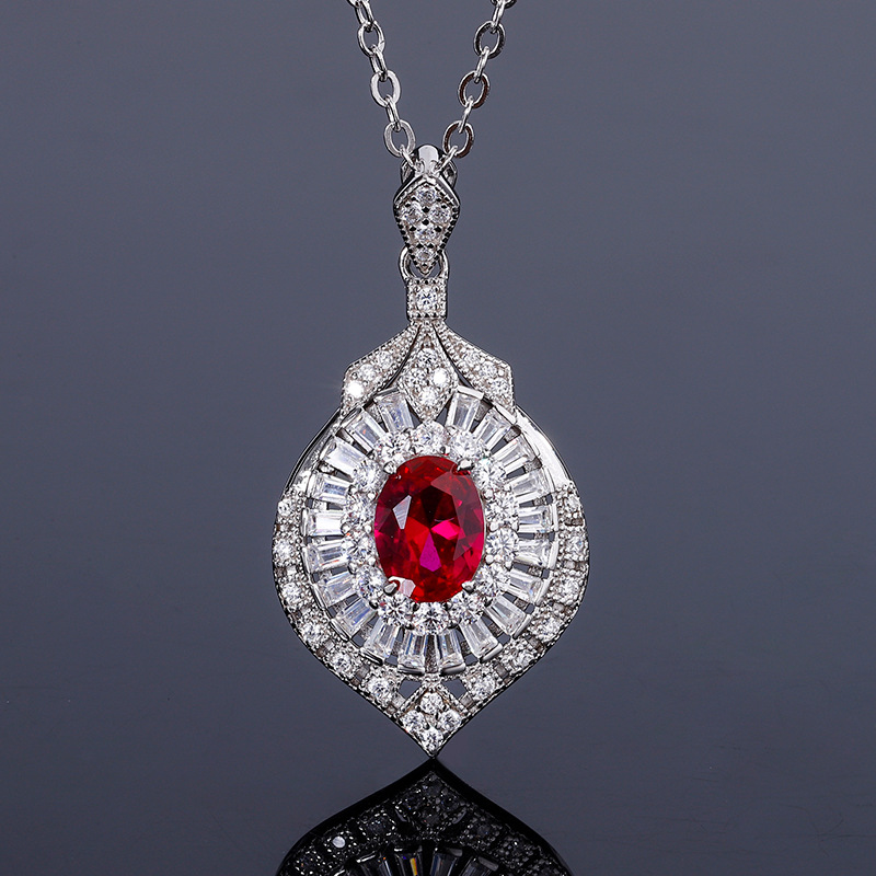 S925 Silver Faux Colored Gemstone Teardrop Pendant Necklace, 6x8mm Main Stone Luxury Fashion Design, Elegant Women's Jewelry, Perfect for Any Occ