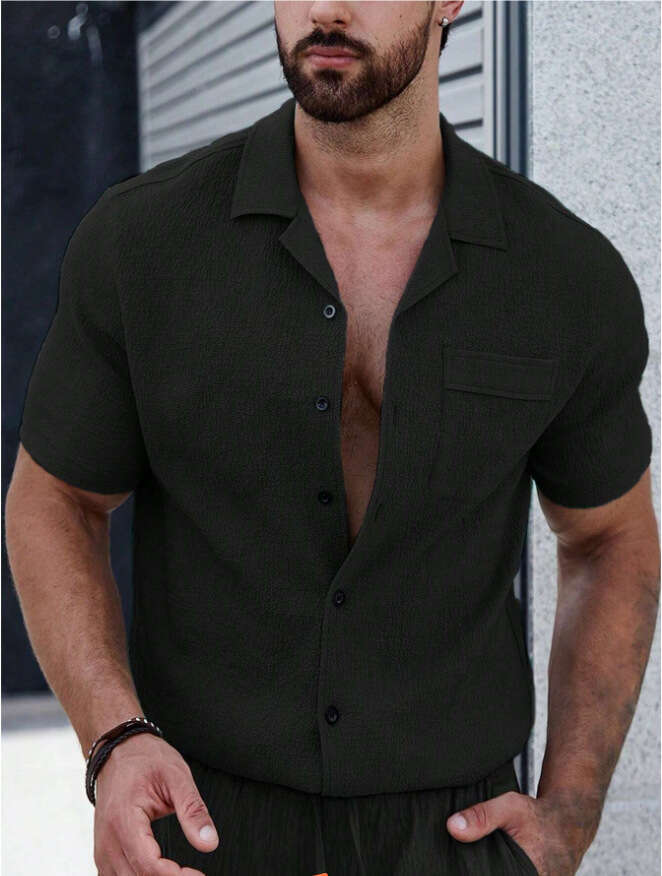 New Short Sleeve Shirt Men's Casual Sports Cardigan Top B5