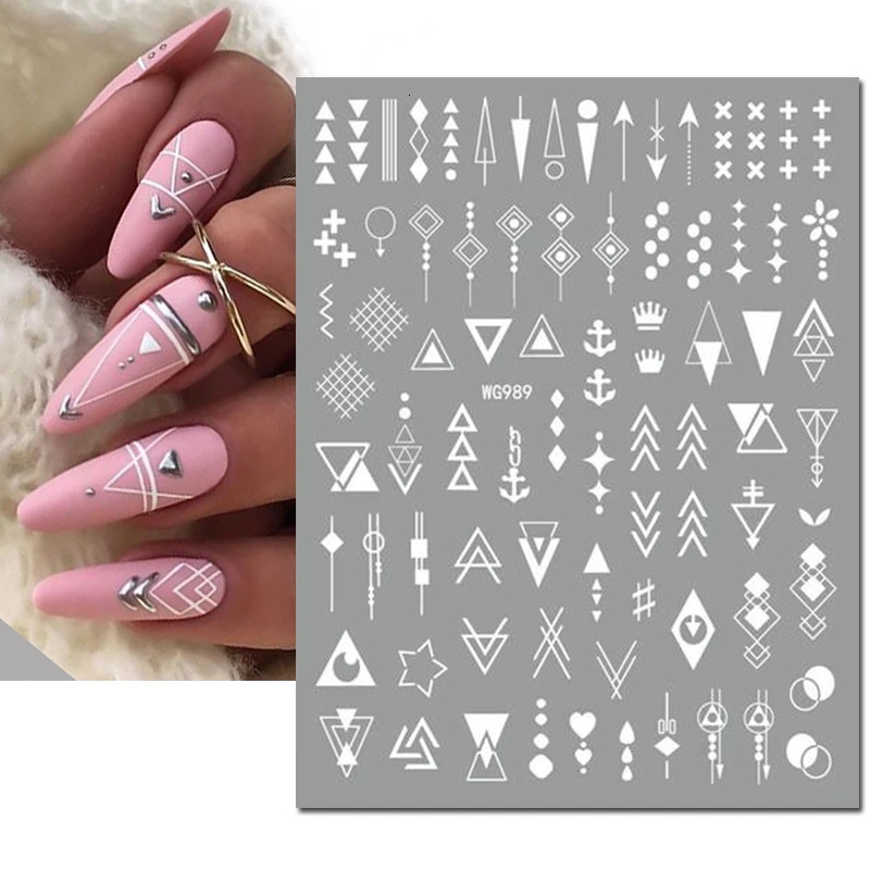 3d Nail Art Stickers Geometric Lines Faces Love Hearts Letters Leaves Stars Adhesive Sliders Decals Decoration For Manicure 250605