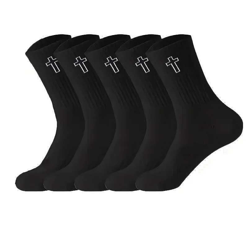 5/10 Pairs Mens High-Cut Solid Sports Socks Breathable Unisex Mid-Calf Casual Socks Black/White Cross Couple Socks All-Season Z250610