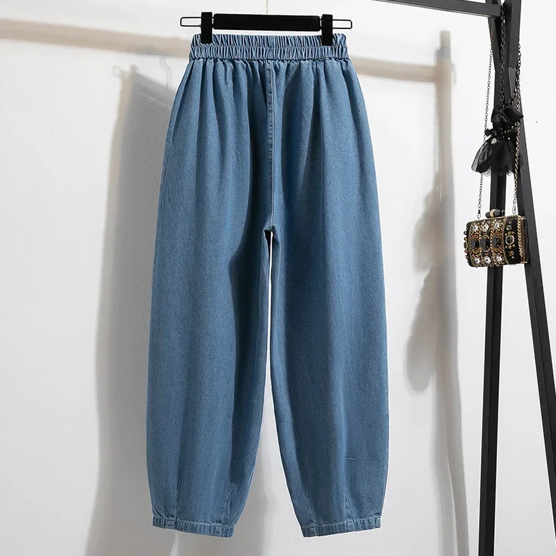 Plus Size High Waist Banana Grandma Harem Jeans Women plus Size Denim Pants Summer Fashion Pear Shape Body Fit Nine Point Tro 250609