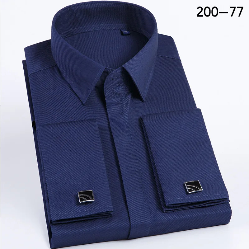 mens French cufflink shirt for business formal wear with solid color and no iron sleeve studs slim fit Korean version 250611