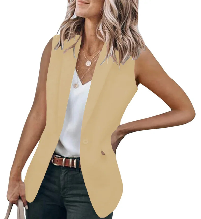 Womens Style Sleeveless Suit Jacket Solid Color Collar Loose Fashionable Minimalist n for Casual Wear 250610