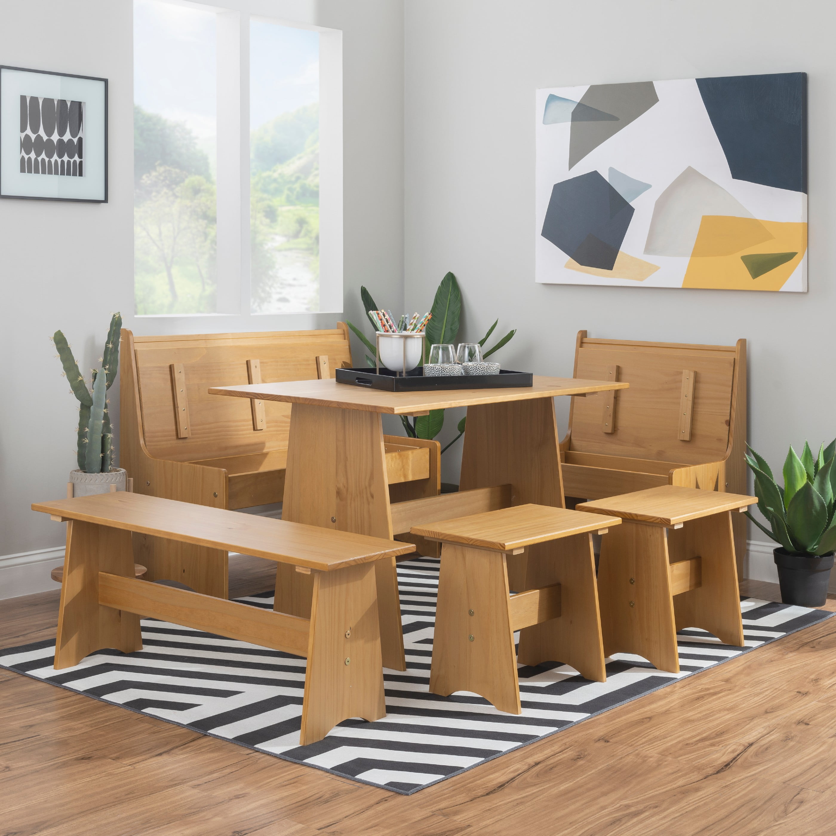 Linon Rectangular Solid Pine Rustic Kasey Dining Bench with Backless, Honey (Set of 2)