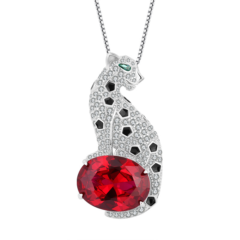 S925 Silver Faux Colored Gemstone Leopard Shape Pendant Necklace, 12x16mm Main Stone Design, Fashion Luxury Women's Jewelry, Perfect for Any Occa