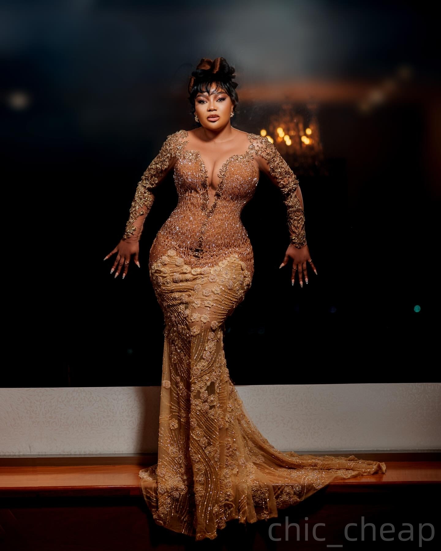 Brown Mermaid Prom Dresses 2025 Illusion Beaded Lace Luxurious Evening Formal Party Second Birthday Engagement Gowns Plus Size Dress For Special Occas