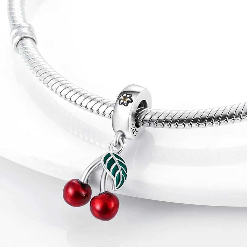 Hot Sale 925 Silver Red Fruit Cherry Charm Beads Fit Pandach Bracelets Pendant DIY Anniversary Birthday Fashion Gifts Jewelry XJ250611