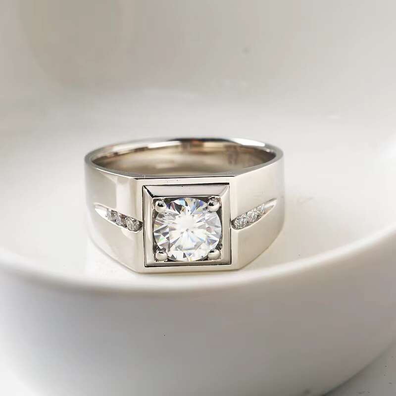 Luxury Men Hip Hop Custom Pt900 White Gold Synthetic Diamond Rings Chunky 925 Sterling Silver Moissanite Rapper Ring