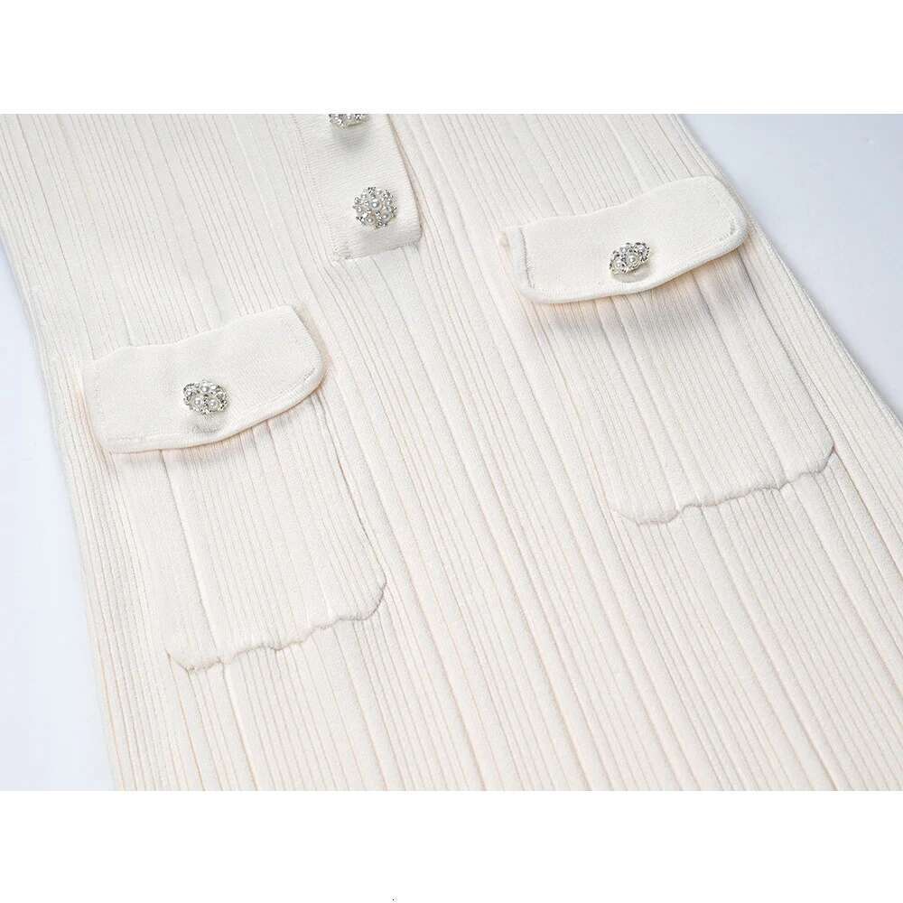 Romantic French Style Polo Collar Dias Buttons Biege Color Full Length Knitting Dress for Tall Women High Quality
