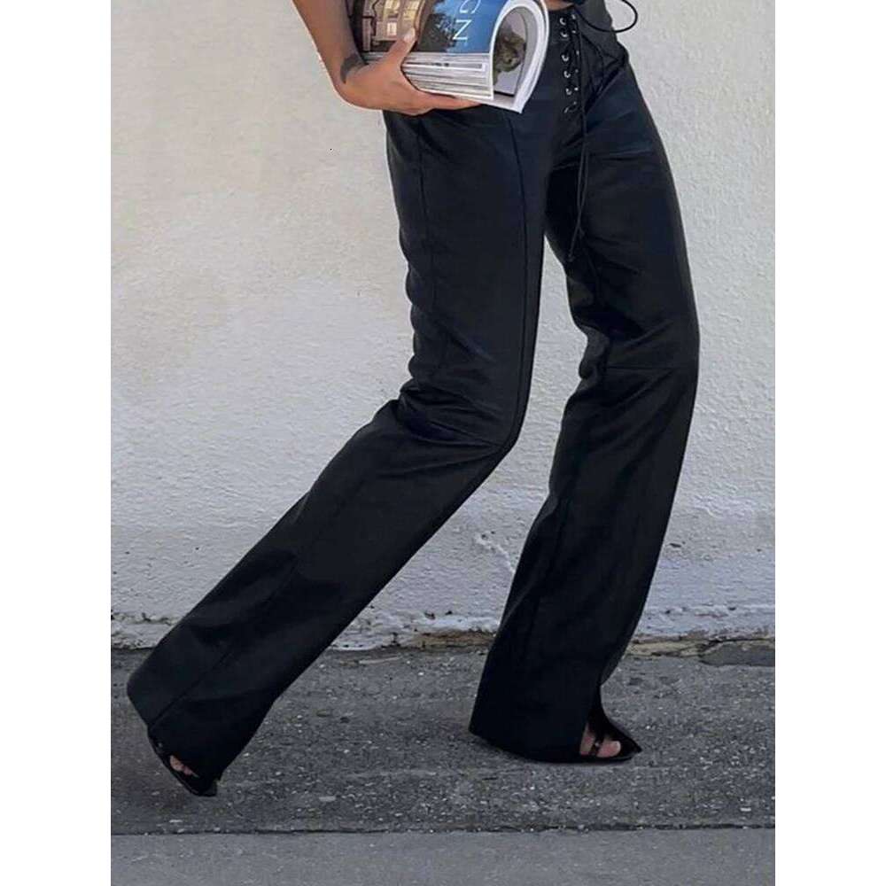 Cryptographic Fashion PU Faux Leather High Rise Skinny Straight Pants for Women Streetwear Bottom Club Party Goth Pant Trousers