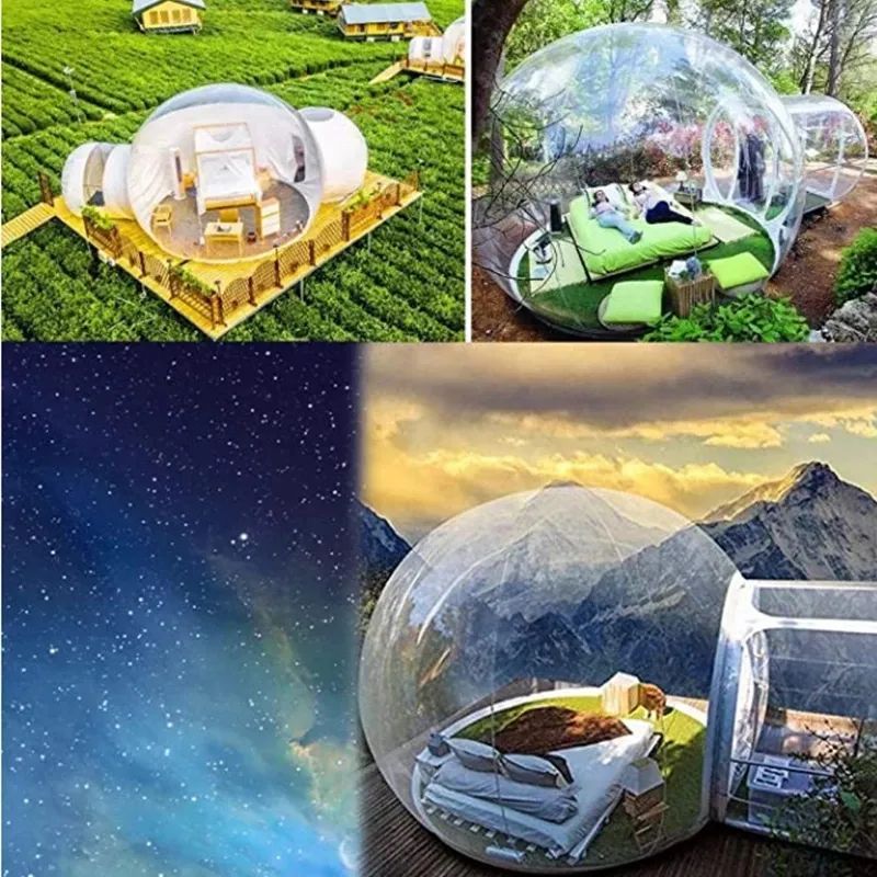 Free shipping Outdoor 5m dia + 2m Tunnel Camping Clear Inflatable Bubble Tent house Air Dome Igloo Transparent with Single Tunnel,tow rooms Privacy Te