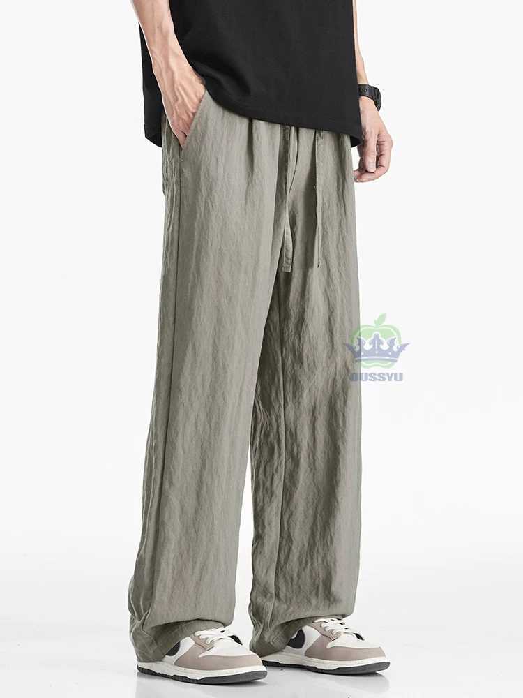 Luxury Quality Summer Thin Lyocell Linen Fabric Casual Pants Men Elastic Waist Baggy Straight Wide Leg Jogger Breathable Trousers XJ250611