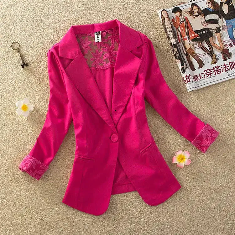 Womens Coat Summer Thin Lace Small Suit Jacket Quarter Sleeved Short Slim Fit Casual Blazer 250610