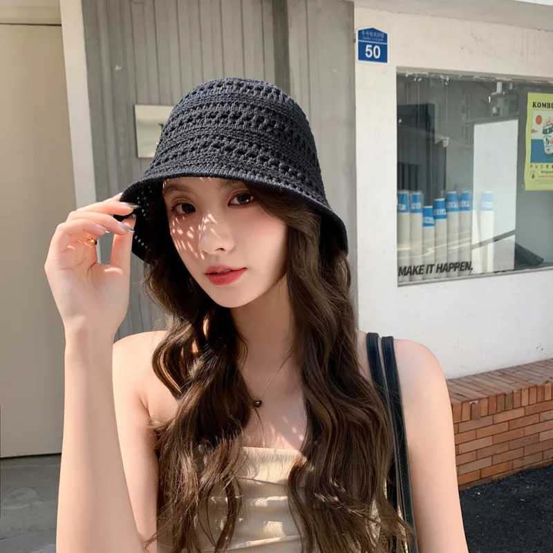 Fashion Summer Hollow Knitted Sun Protection Panama er Cap Bucket Hat Sunshade Hat for Womens Leisure Bonnet Pot Hat 250606