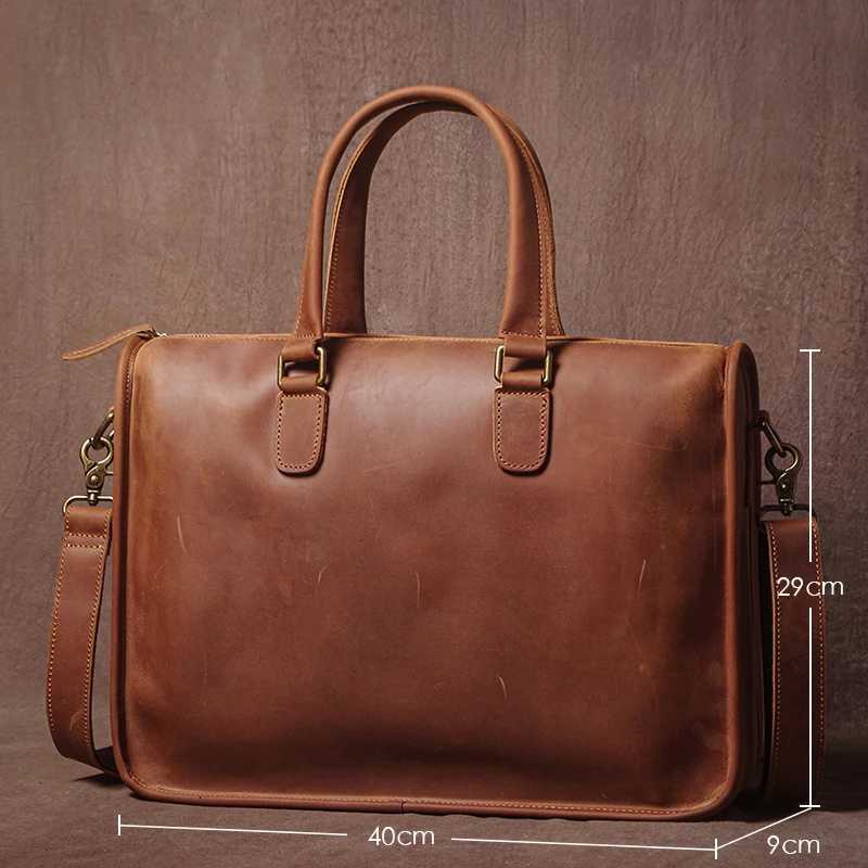 GURO Vintage Genuine Leather Handbag Mens Executive Briefcase Crazy Horse Cowhide Shoulder Bag Business Laptop Crossbody Bags W250610