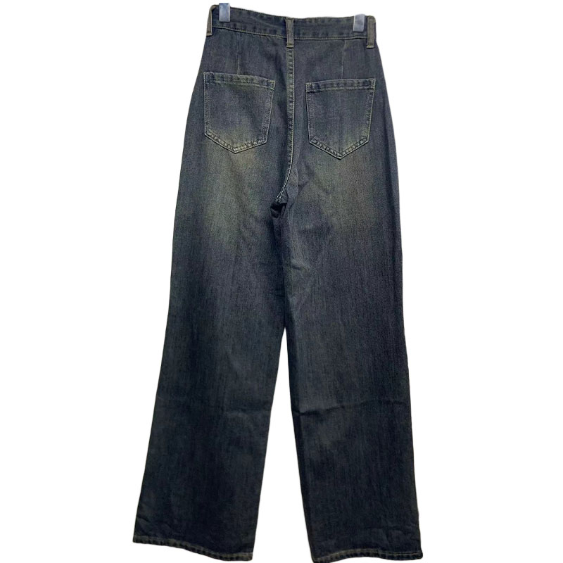 Factory customized wholesale vintage fashion high waist pleated wide leg jeans 24-0810